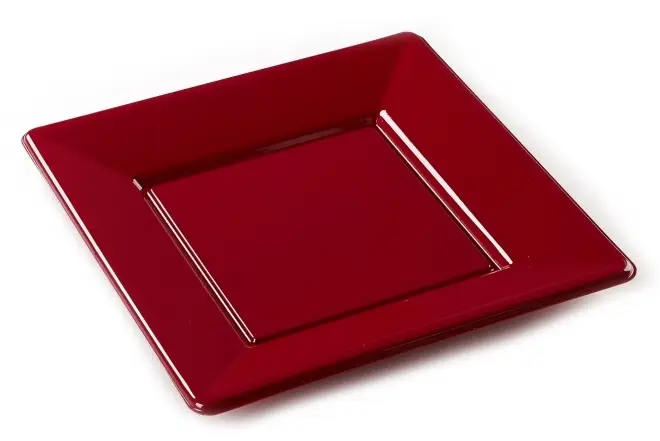 Assiette carrée plastique Bordeaux Réutilisable 23cm x12 Petit Prix