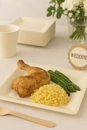Bon Marché Assiette carrée plastique Ecru réutilisable 23cm x12