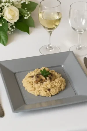 Acheter Direct Assiette carrée plastique Grise Réutilisable 23cm x12