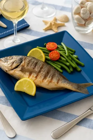 Promotion Assiette carrée plastique Bleu marine réutilisable 23cm x12