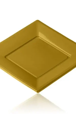 Assiette carrée plastique Or Réutilisable 23cm x12 Offre Spéciale