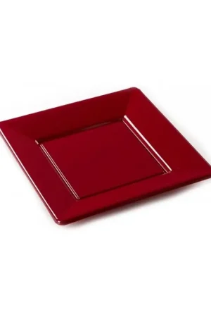 Assiette en plastique carrée Bordeaux réutilisable 18cm x 12 pièces Affaire À Saisir