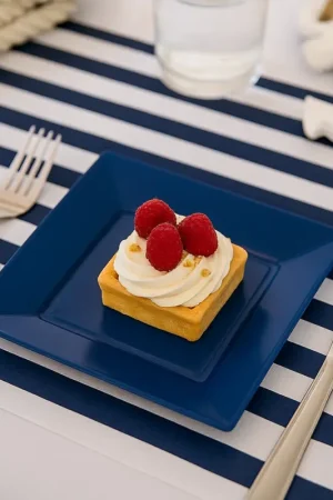 Produit De Marque Assiette carrée en plastique Bleu Marine réutilisable 18cm x 12 pièces