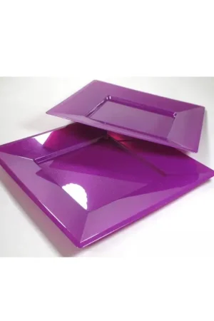 Super Prix Assiette Carrée plastique Pourpre réutilisable 18cm x 12 pièces
