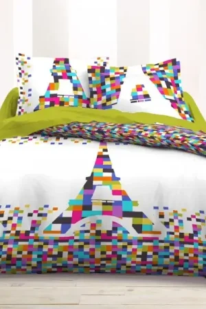 Housse de couette 220x240 cm 100% coton Tour eiffel pixel Remise