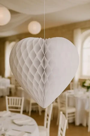 Coeur à Suspendre en Papier 30cm Blanc Bon Marché
