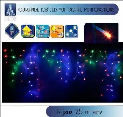 Guirlande lumineuse stalactite Extérieur 108 LED Multicolore Retour Gratuit