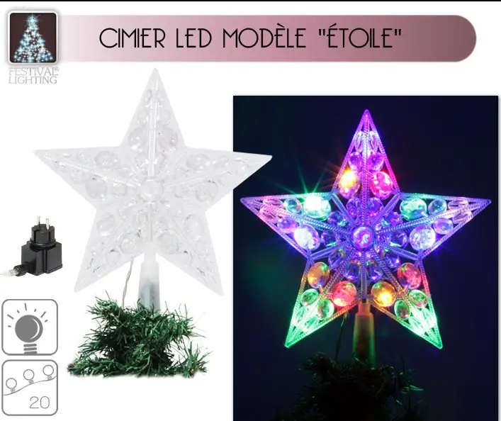 Cimier de sapin lumineux forme Etoile 20 LED Multicolores Meilleure Vente