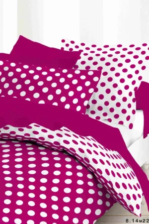 Housse de couette à pois fuschia 240x260cm 100% coton Meilleur Prix