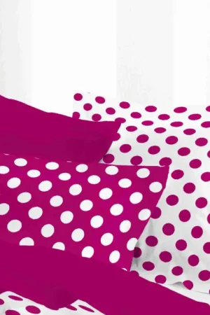 Prix Bas Taie d'oreiller volant à pois Fuschia 75x75cm 100% coton
