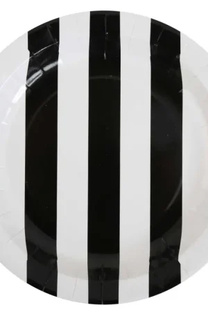 Acheter En Ligne Assiette jetable Noir à rayures 23cm x10