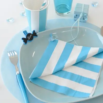 Serviette en papier Turquoise à rayures X20 Satisfait Ou Remboursé