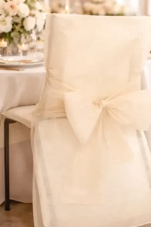 Housse de chaise mariage Ecru avec noeud X10 Produit De Marque