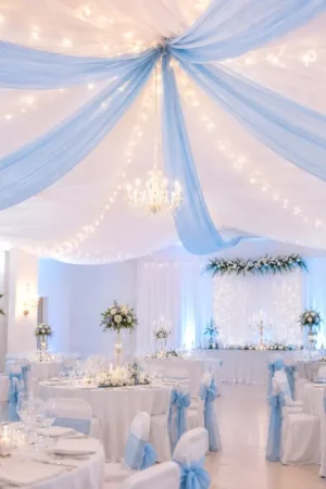 Tenture mariage bleu ciel 12 mètres Super Prix