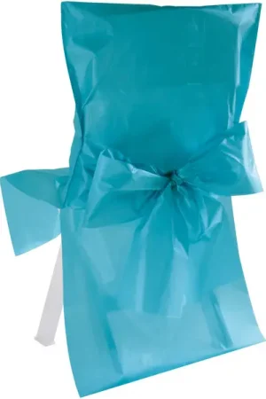 Offre Exclusive Housse de chaise satin Turquoise avec noeud x10