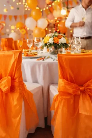 Housse de chaise satin Orange avec noeud x10 Must-Have