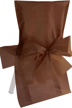 Housse de chaise satin Chocolat avec noeud x10 Commande En Gros