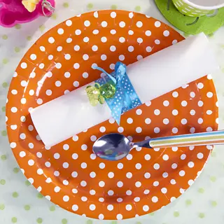 Assiette jetable à pois Orange 23cm X10 Promotion Saisonnière