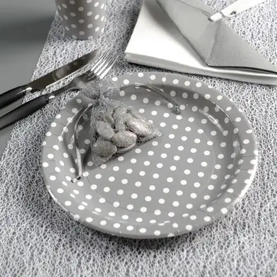 Meilleur Prix Assiette jetable à pois Argent 23cm X10