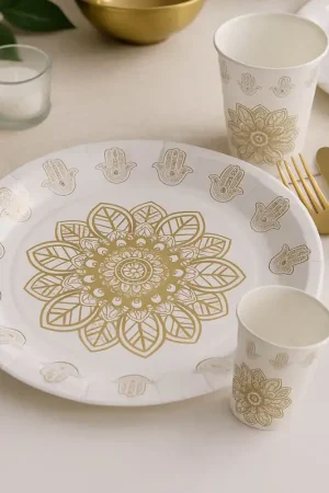 Assiette Orientale Or en Carton 23 cm x 10 pièces Dernière Chance