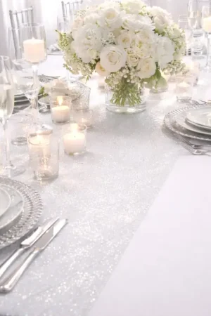 Haute Qualité Chemin de table pailleté Blanc