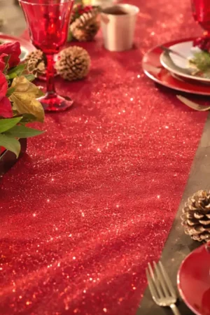Chemin de table tulle pailleté Rouge Promotion Saisonnière