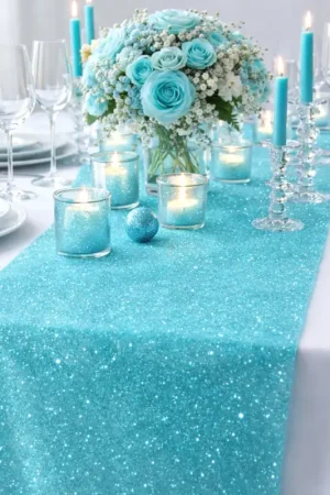 Petit Prix Chemin de table pailleté Turquoise