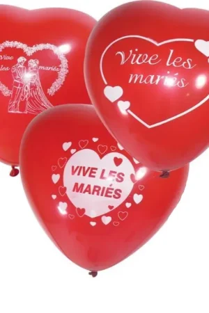 Commander Vite Ballon Gonflable Coeur Rouge Vive les Mariés 40 cm x 3 pièces