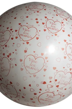 Ballon géant Vive les Mariés Blanc Impression Bordeaux 90 cm Prix Cassé