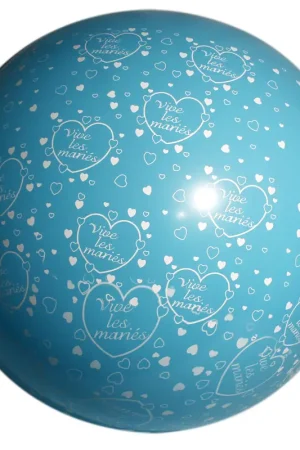 Ballon géant Vive les Mariés Bleu ciel impression Blanc 90 cm Commander Vite