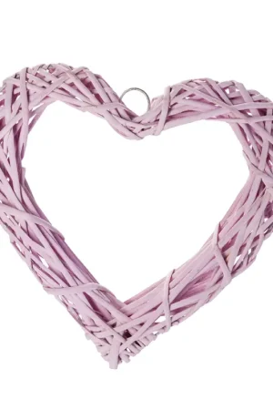 Vente Directe Coeur en Osier Ajouré Rose 20 cm