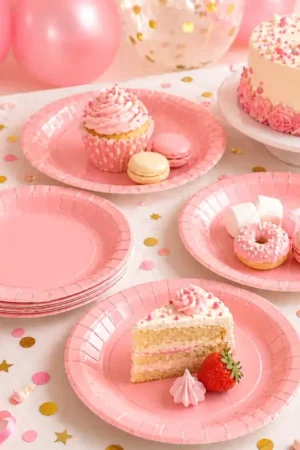 Petite Assiette carton ronde Rose 18 cm x 10 pièces Dernière Chance