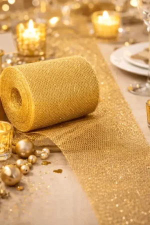 Rouleau de tulle pailleté Or 8 cm x 10 mètres Meilleure Vente