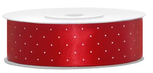 Ruban satin Large Rouge 25 mm x 25 mètres à Pois Blanc Haute Qualité