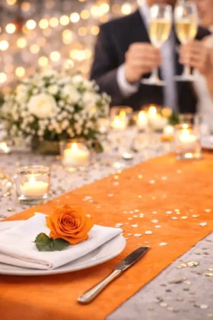 Chemin de table mariage en tissu intissé Orange 30cm Vente Directe