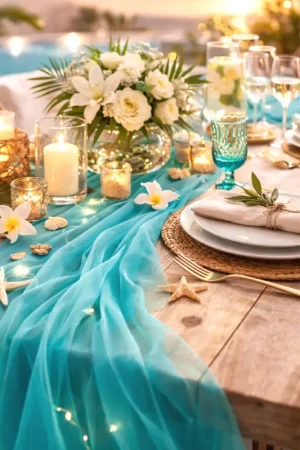 Pas Cher Chemin de table organza turquoise 36cm x 9m
