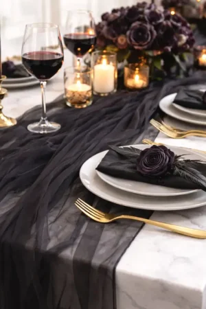 Chemin de table organza Noir 36cm x 9m Soldes