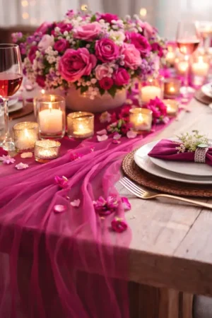 Dernier Modèle Chemin de table organza Fuchsia 36cm x 9m