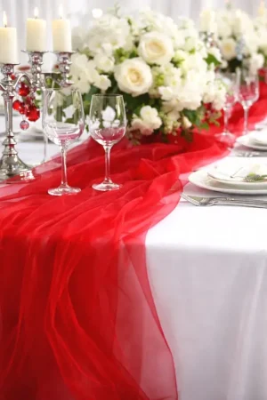 Retour Gratuit Chemin de table organza Rouge 36cm x 9m