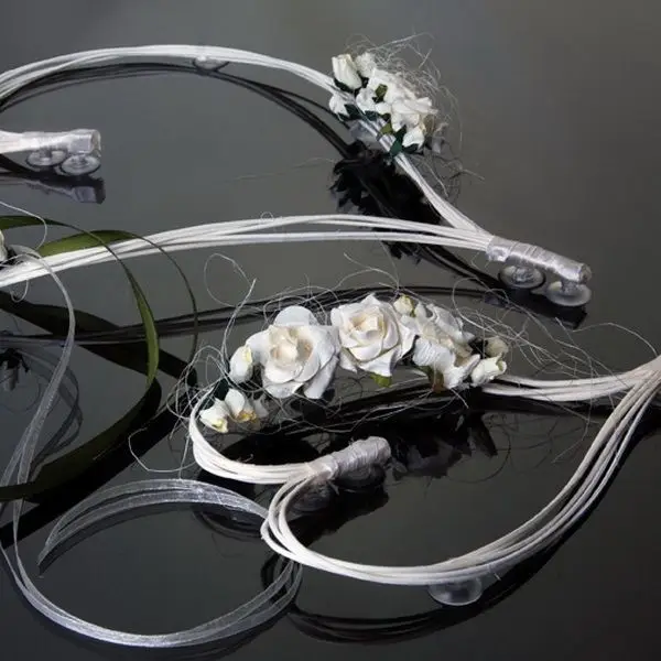 Coeur en rotin avec Fleur Ecru pour Décoration de voiture de Mariage x 2 pièces Quantité Limitée