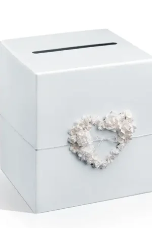 Urne mariage Blanche avec Coeur en raphia Seulement Aujourd'hui