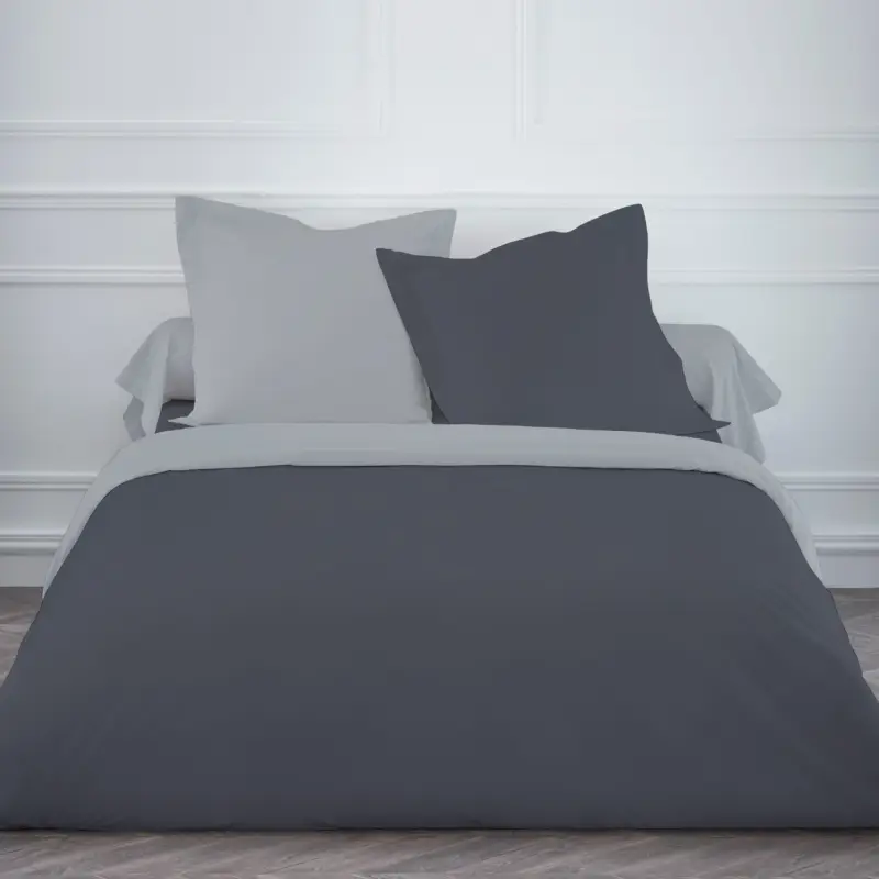 Must-Have Housse de couette Flanelle Bicolore Gris 220x240 cm