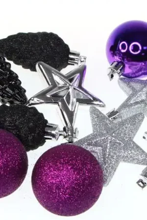 Accroche suspension de noel Violet Noir et Argent x 12 pièces Prix Réduit