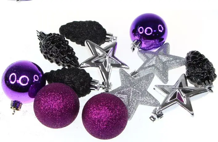 Accroche suspension de noel Violet Noir et Argent x 12 pièces Prix Réduit