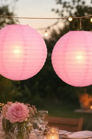 Boule lampion en papier rose 30cm X2 Satisfait Ou Remboursé