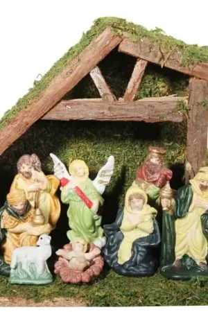 Creche de noel en bois avec 9 santons Dernière Chance