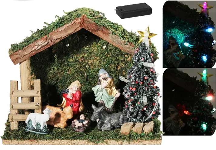 Creche de noel lumineuse a pile avec 6 santons Top Vente