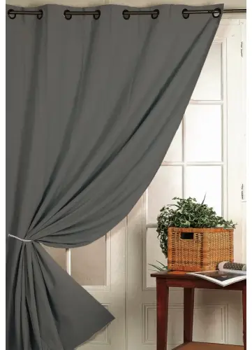 Promotion Saisonnière Rideau Occultant Gris Foncé à Oeillets 140 x 260 cm