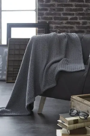 Petit Prix Plaid polaire en tricot Viborg Gris foncé