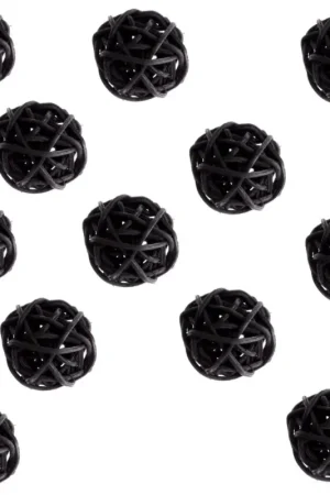 Certifié Petite boule en rotin Noir 3cm x 12 pièces